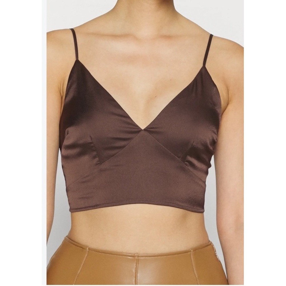 Abercrombie And Fitch Brow Crop Bra Satin Top  Satin Smocked Chocolate  Size XS